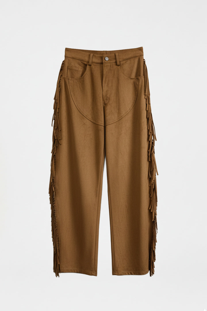 Fringe Suede-Effect Pants