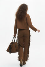Fringe Suede-Effect Pants