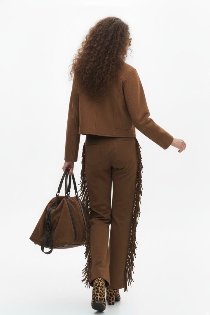 Fringe Suede-Effect Pants