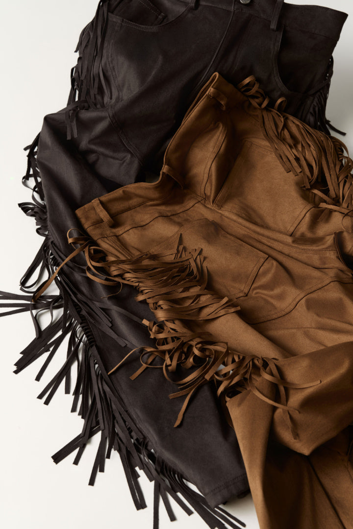 Fringe Suede-Effect Pants