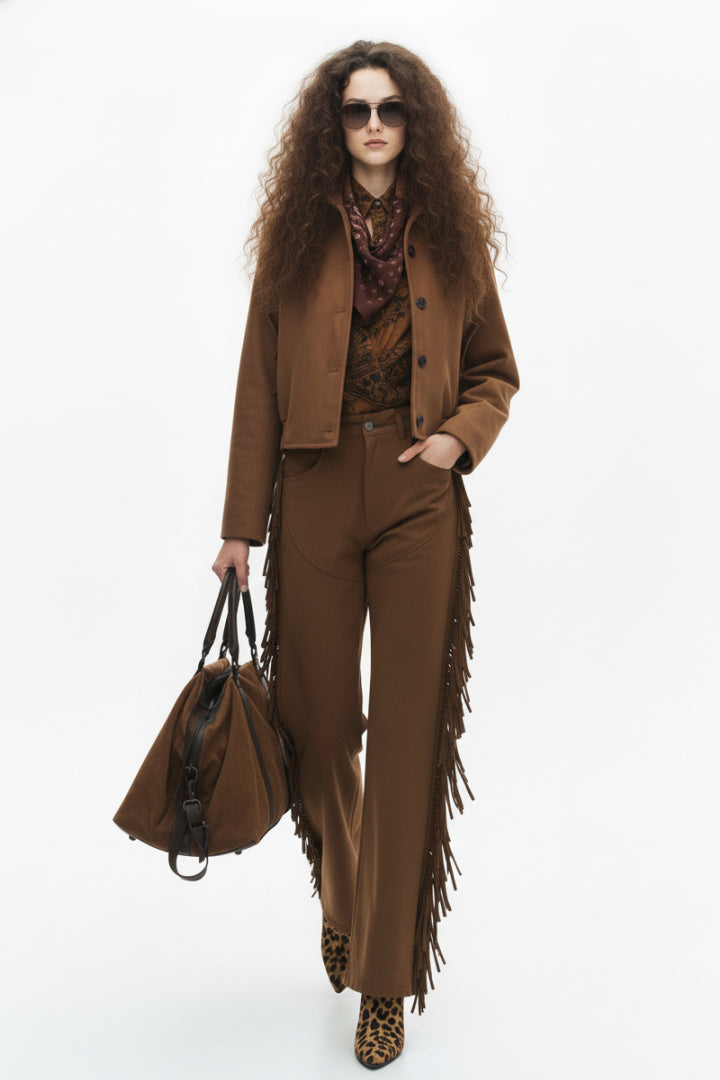 Fringe Suede-Effect Pants