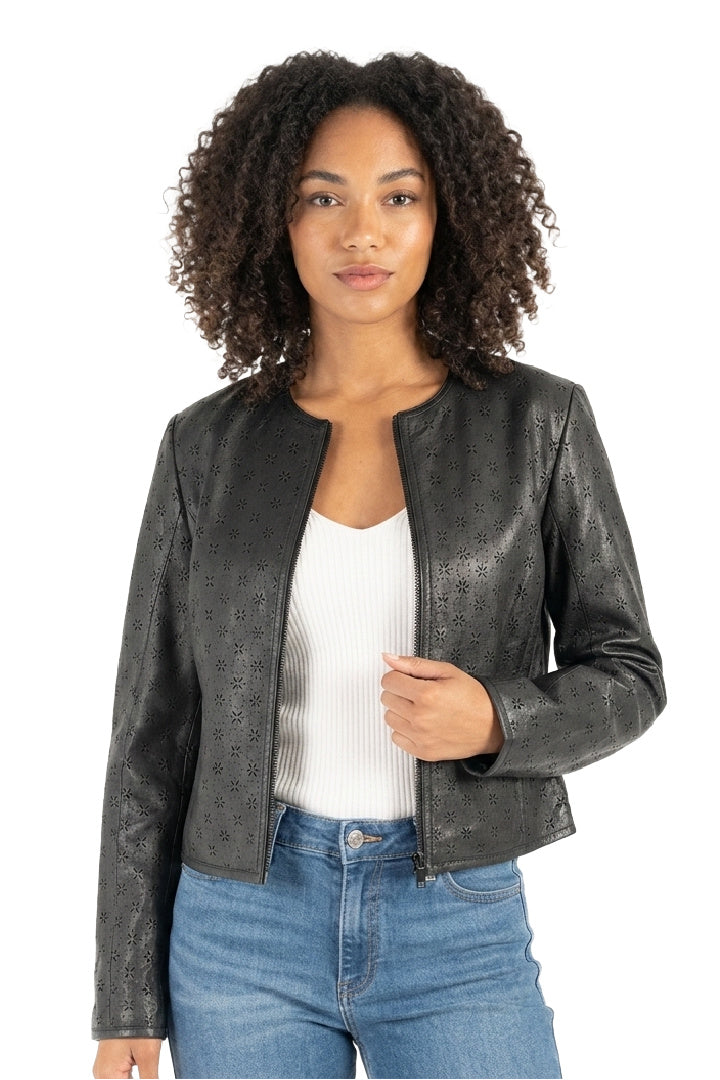 Chaqueta de cuero Hillary CF, color marfil.