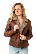 Chaqueta de cuero Jenja CF, color coñac.