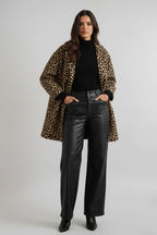 Leopard Neoprene Hooded Coat