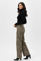 Jean taille haute à jambes larges imprimé léopard