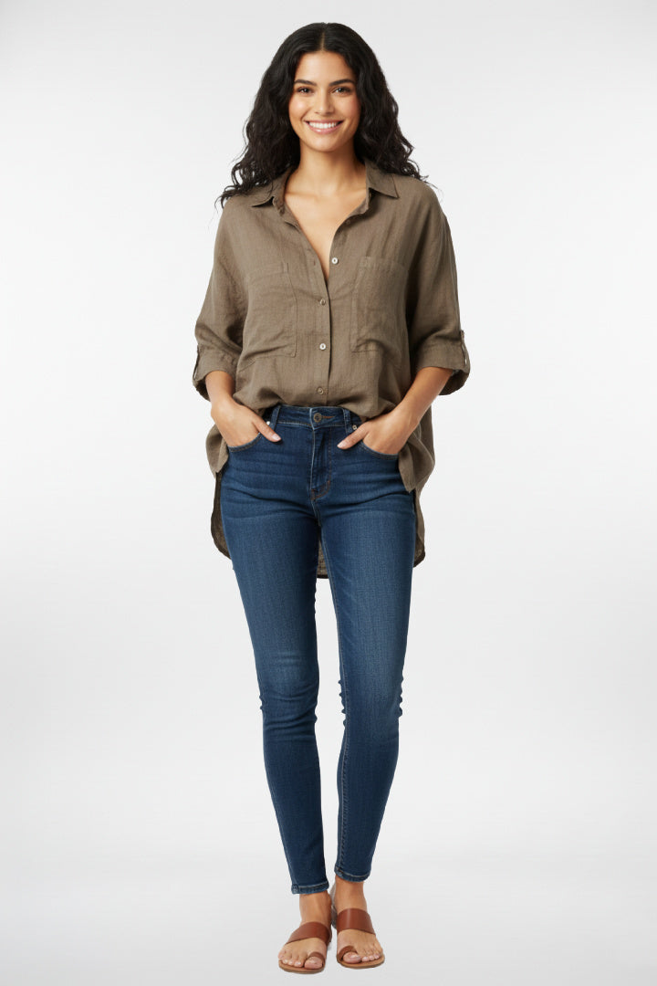 Linen 3/4 Sleeve Pocket Shirt
