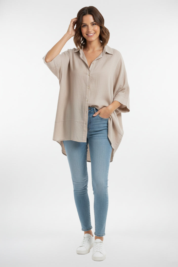 Linen Boxy Sleeves Long Shirt