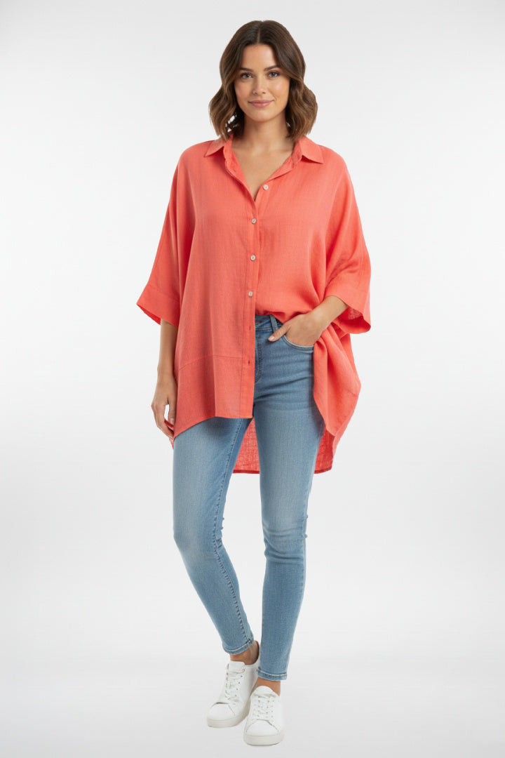 Linen Boxy Sleeves Long Shirt