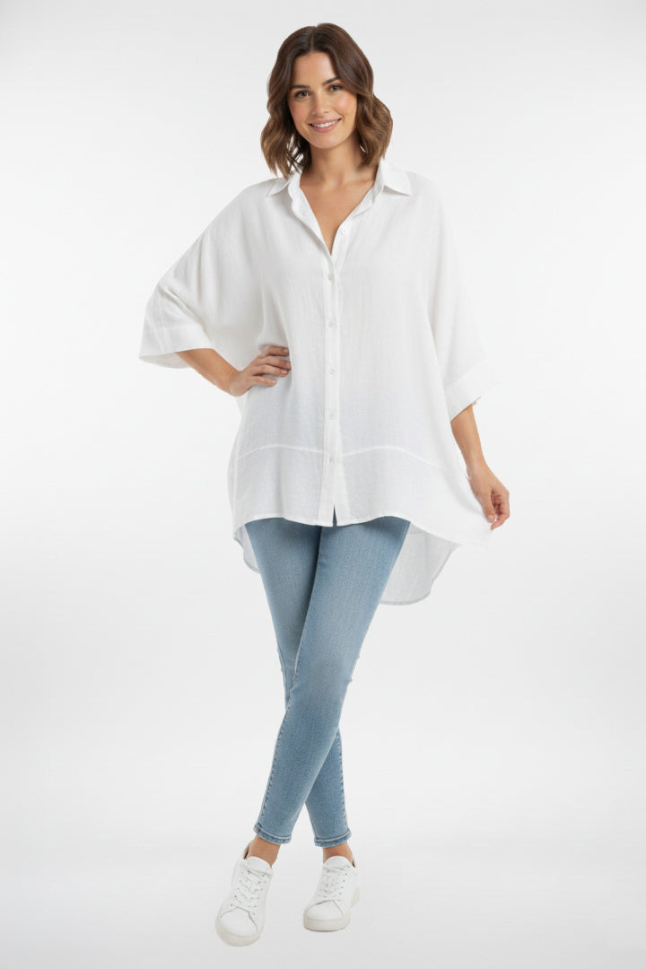 Linen Boxy Sleeves Long Shirt