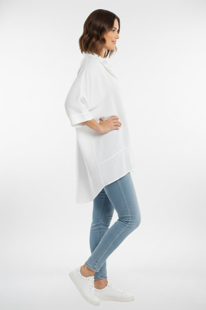 Linen Boxy Sleeves Long Shirt
