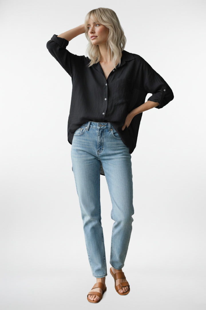 Linen Button Down 3/4 Sleeve Shirt