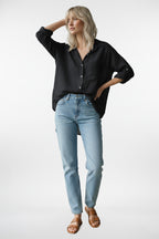 Linen Button Down 3/4 Sleeve Shirt