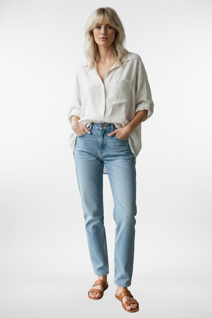 Linen Button Down 3/4 Sleeve Shirt