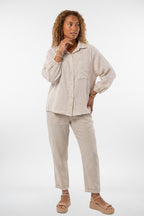 Chemise en lin à manches 3/4 boutonnée