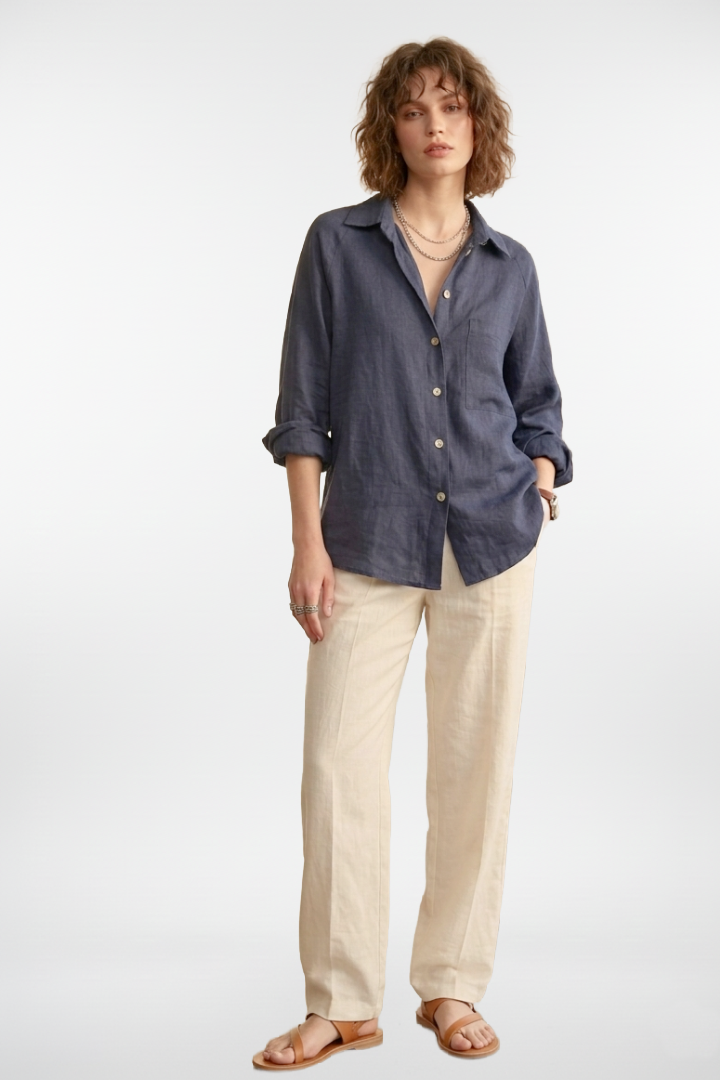 Camisa de lino con botones y mangas 3/4