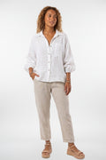 Chemise en lin à manches 3/4 boutonnée
