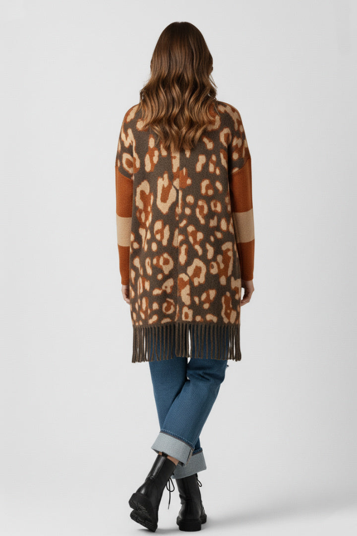 Long Fringed Leopard Cardigan
