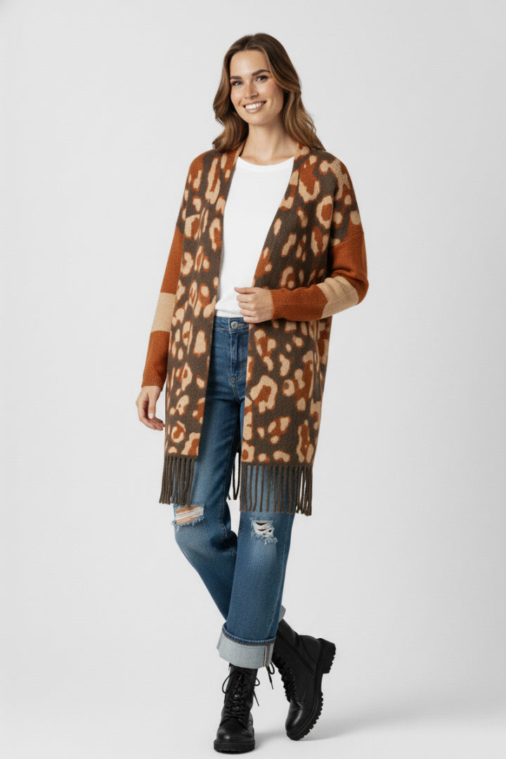 Long Fringed Leopard Cardigan