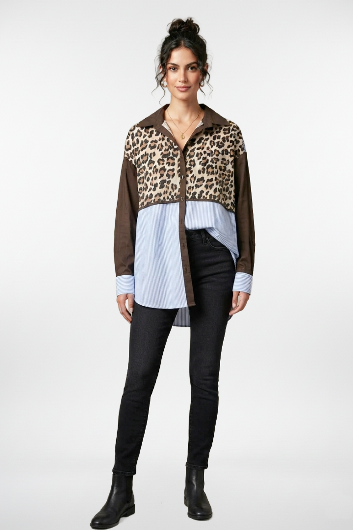 Long Sleeve Color Block Mix Shirt