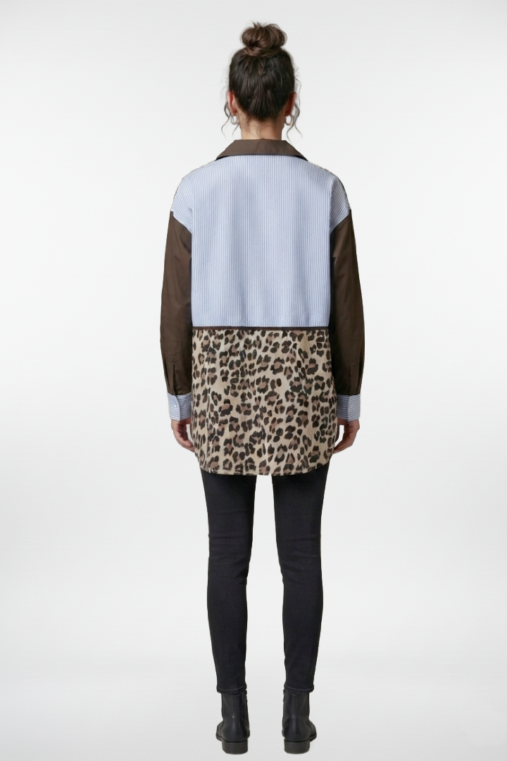 Long Sleeve Color Block Mix Shirt