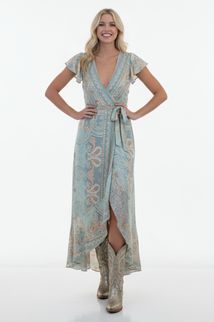 Long Whimsy Wrap Dress - Light Bleu / S-