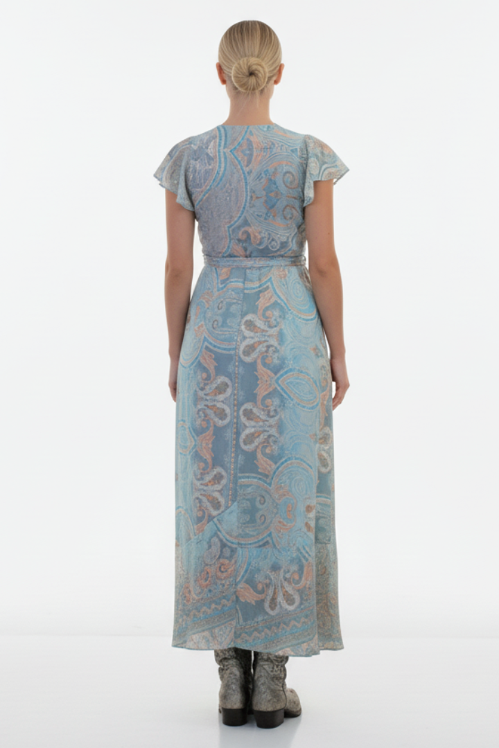 Long Whimsy Wrap Dress - Light Bleu / S-