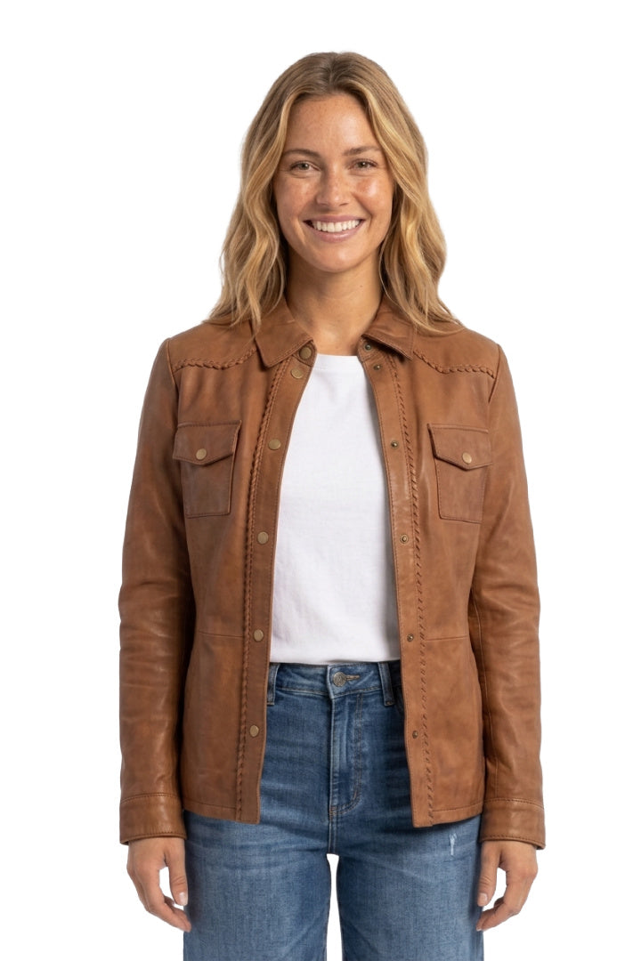 Melodee RF Leather Jacket, Cognac