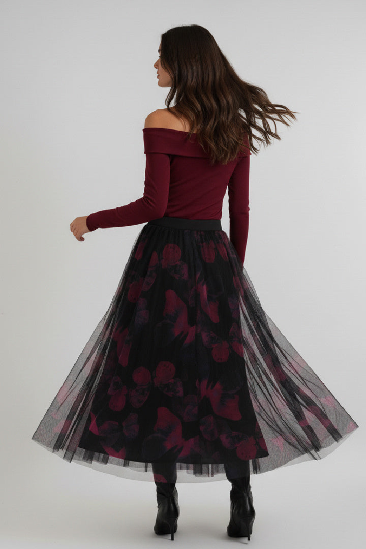 Midnight Bloom Reversible Burgundy Butterflies & Sparkle Tulle Skirt