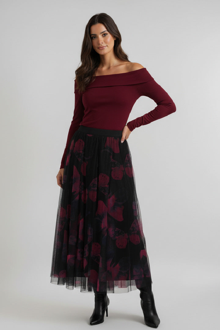 Midnight Bloom Reversible Burgundy Butterflies & Sparkle Tulle Skirt