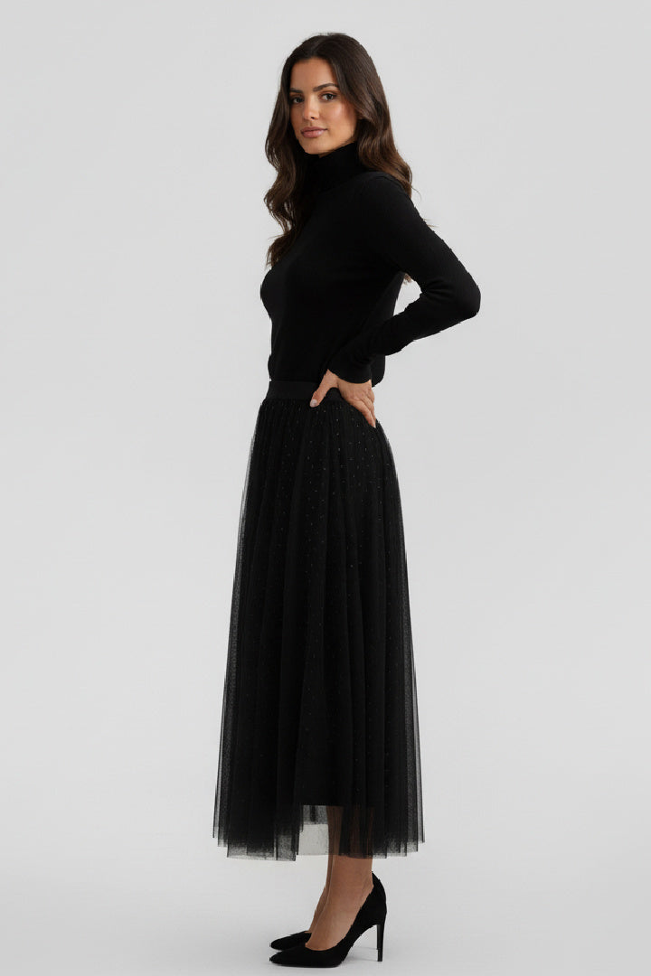 Midnight Bloom Reversible Floral & Sparkle Tulle Skirt