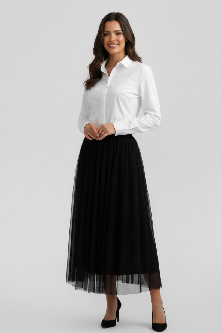 Midnight Bloom Reversible Polka Dots & Sparkle Tulle Skirt