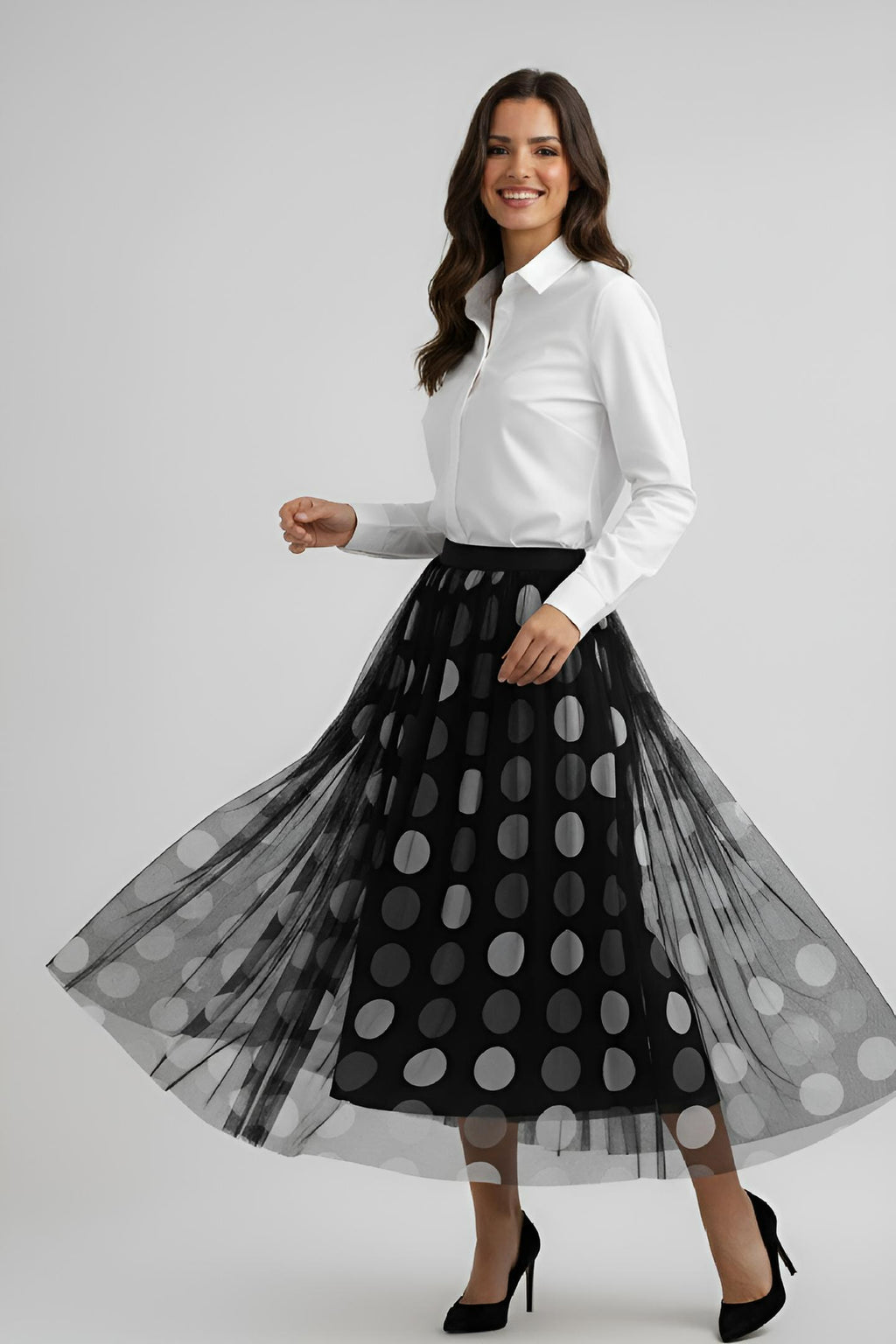 Midnight Bloom Reversible Polka Dots & Sparkle Tulle Skirt