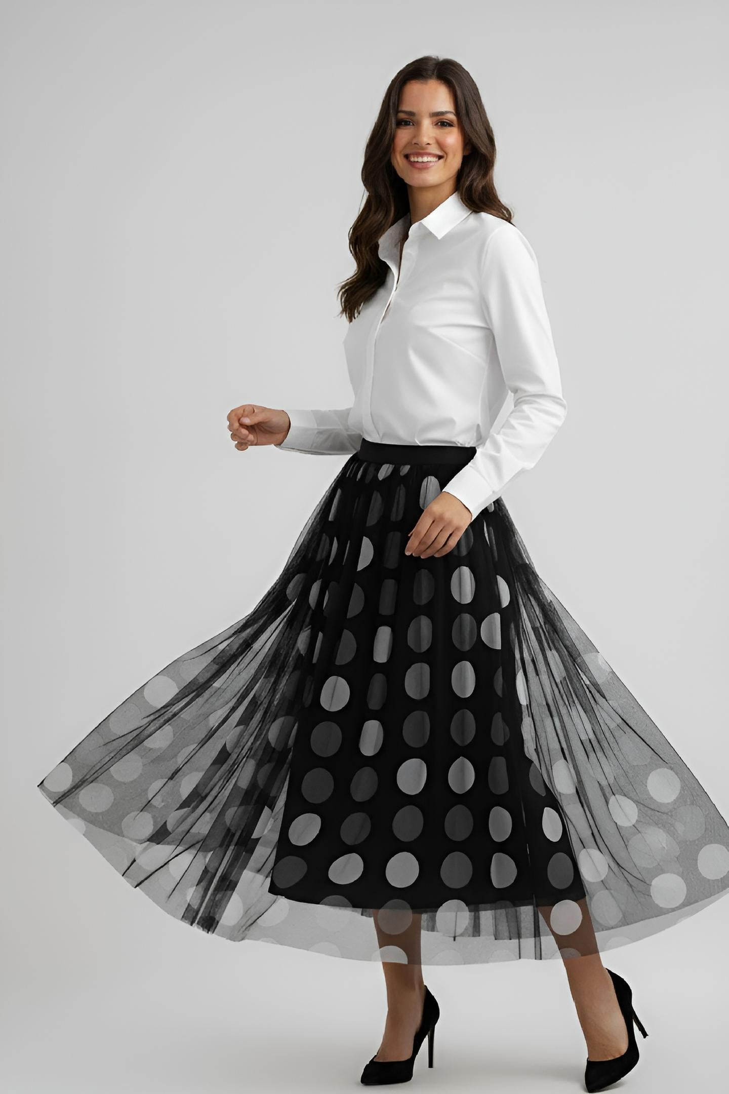 Midnight Bloom Reversible Polka Dots & Sparkle Tulle Skirt