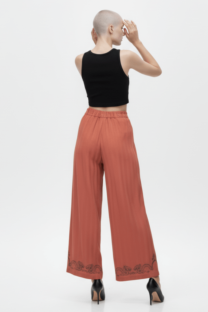 Orange Stripe Dragon Linen Wide Pant