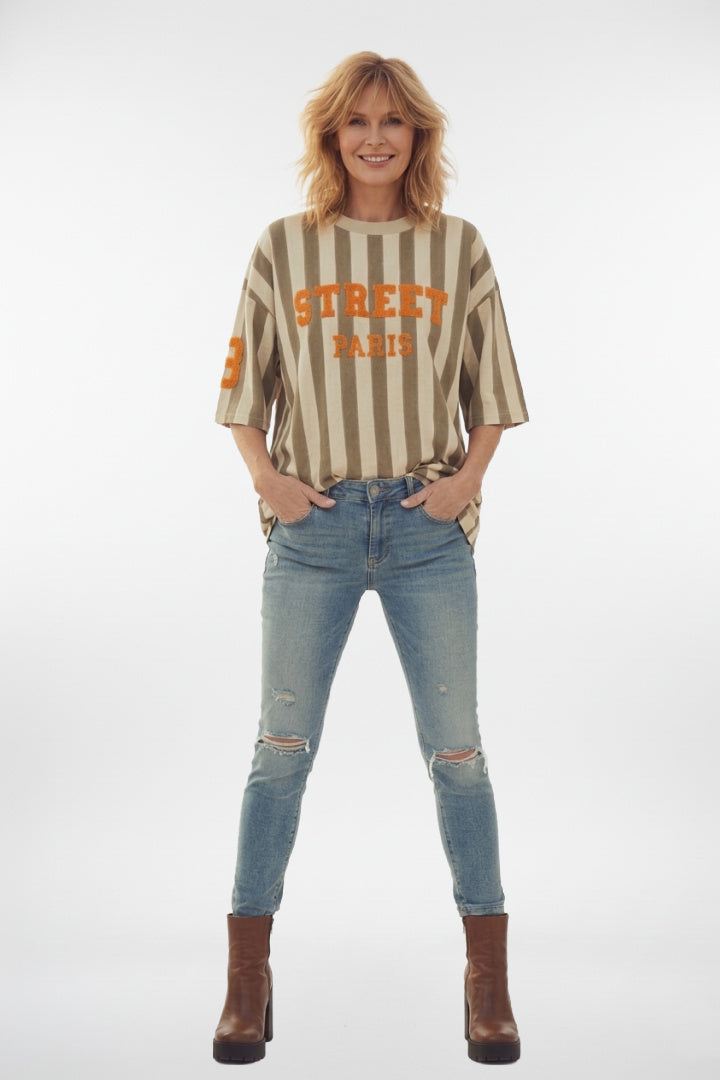 Paris Striped Graphic Relaxed T-Shirt