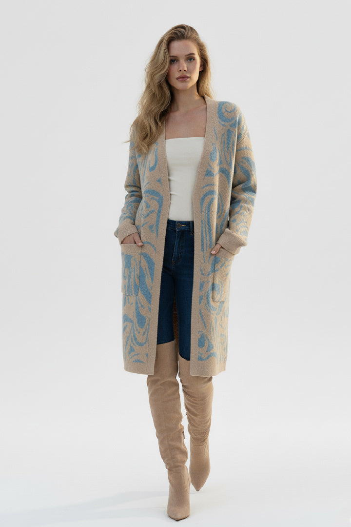 Patterned Wool-Blend Open Jacket
