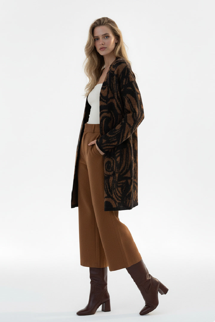 Patterned Wool-Blend Open Jacket