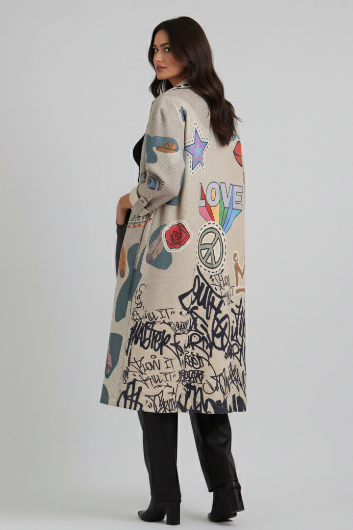 "Peace & Love" Graphic Print Statement Coat