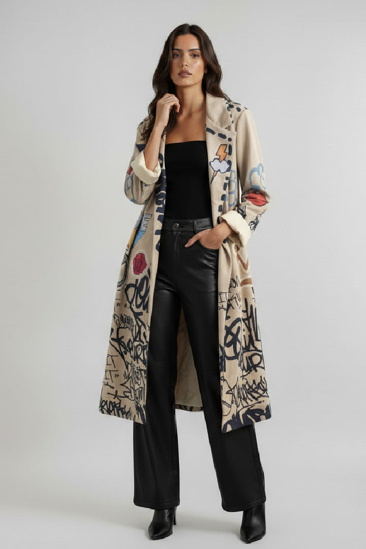 "Peace & Love" Graphic Print Statement Coat