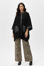 Quilted Trim Knit Poncho