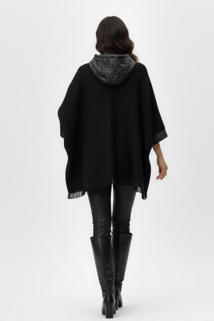 Quilted Trim Knit Poncho