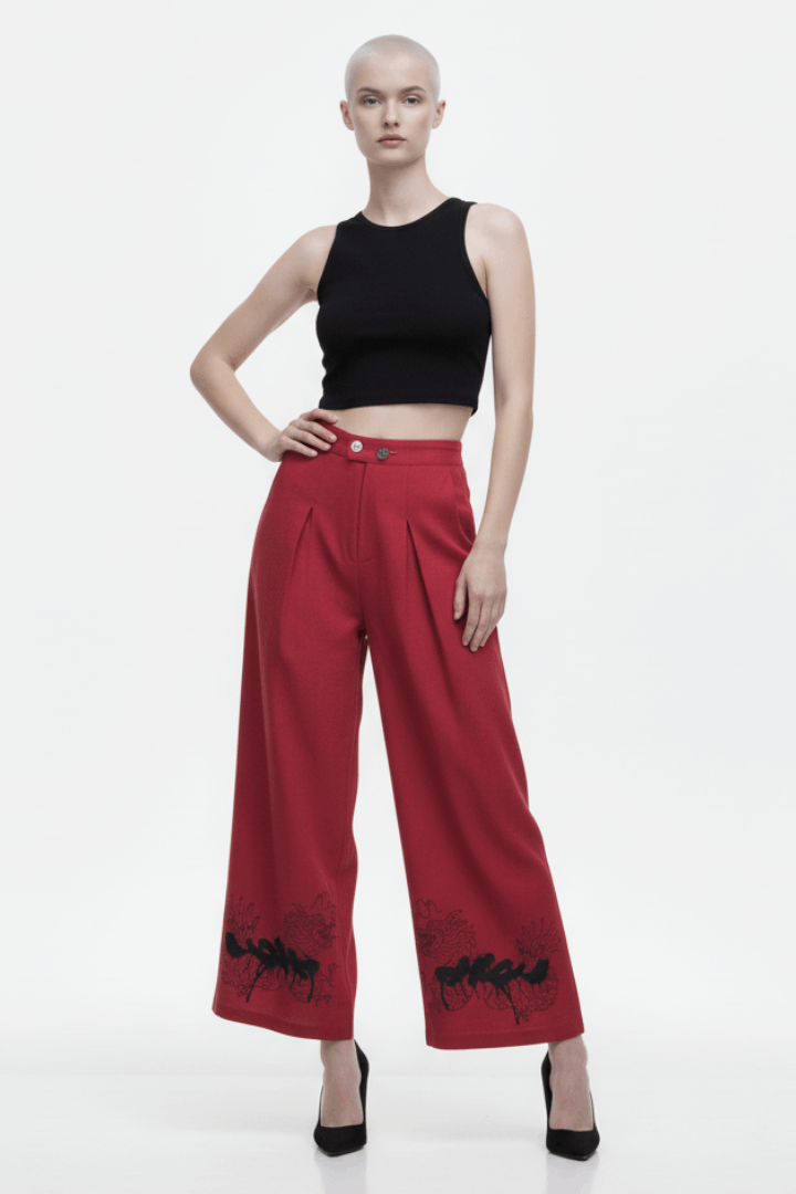 Red Dragon Linen Wide Pant