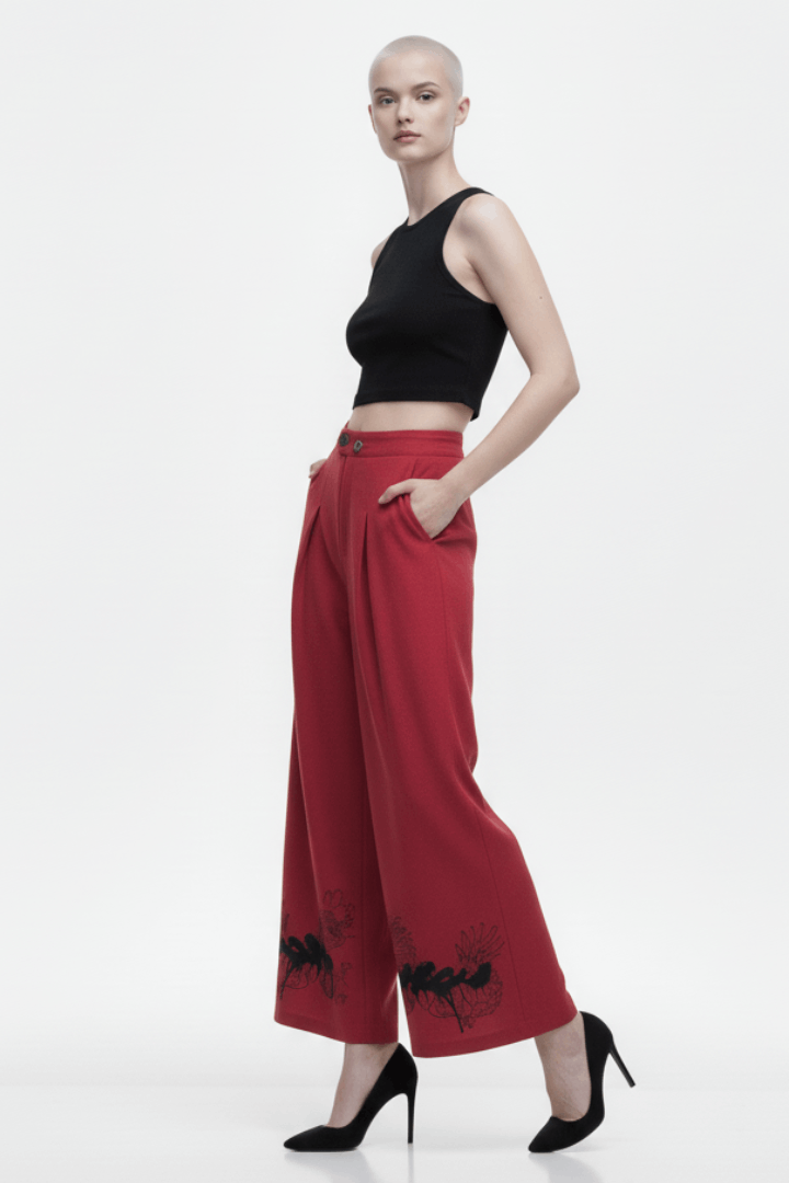 Red Dragon Linen Wide Pant