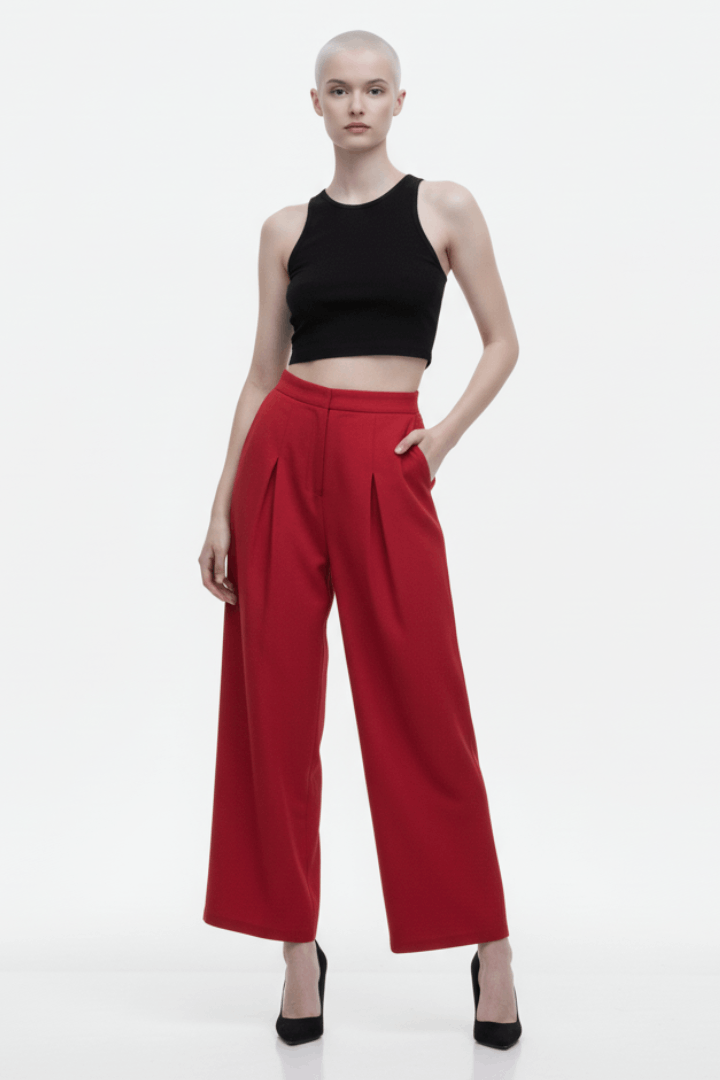 Red Linen Wide Pant