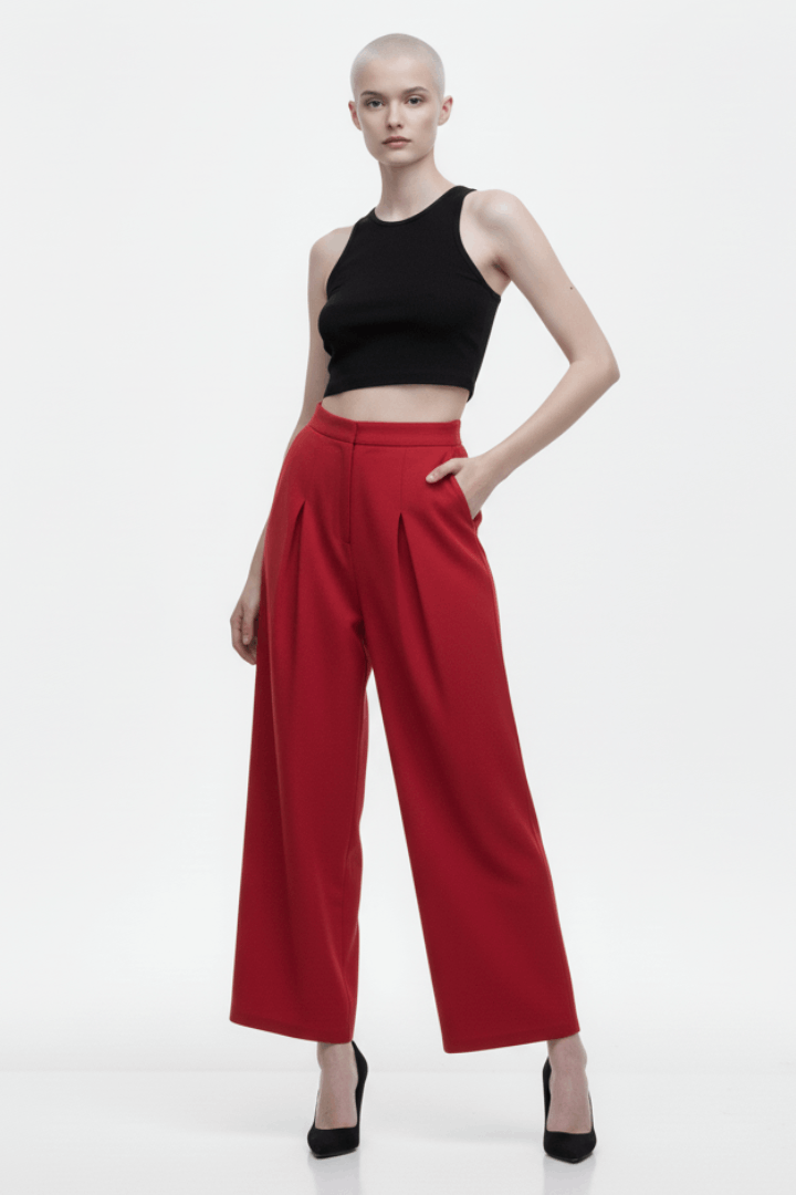 Red Linen Wide Pant