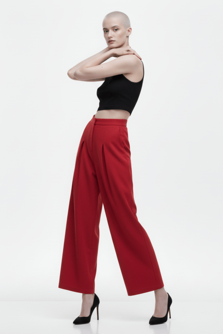 Red Linen Wide Pant