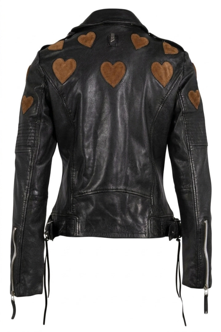 Veste en cuir Reo RF avec détail en forme de cœur