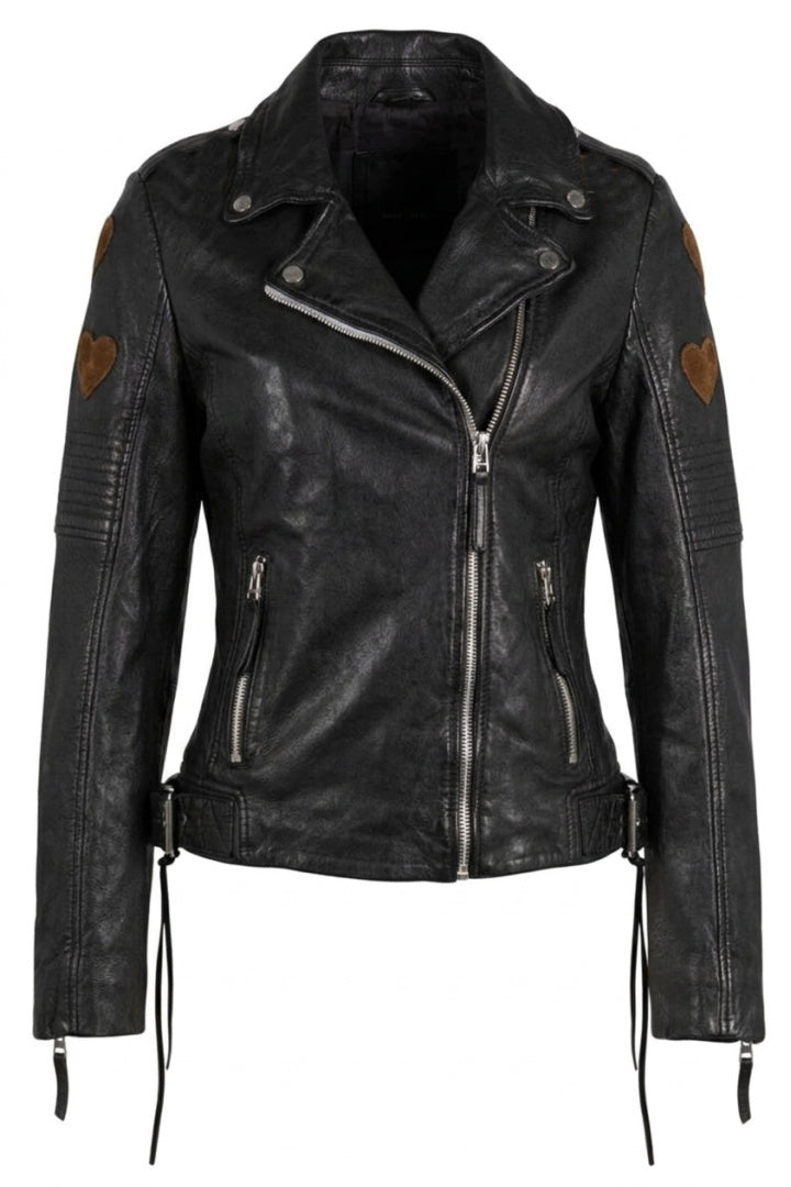 Veste en cuir Reo RF avec détail en forme de cœur