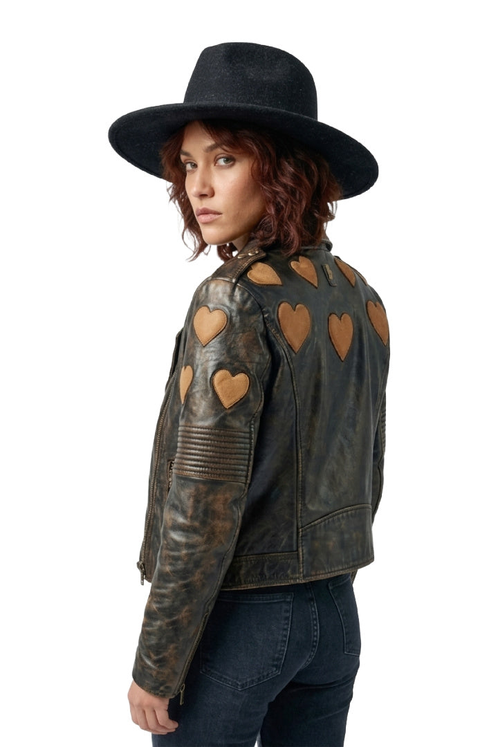 Reo RF Heart Detail Leather Jacket