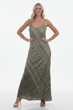 Reversible Simple Dress - Green-Beige / L -